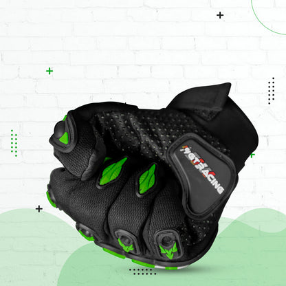 Refurbished Steelbird Experience 1.0 Reflective Full Finger Bike Riding Gloves with Touch Screen Sensitivity at Thumb and Index Finger, Protective Off-Road Motorbike Racing (Black Green)
