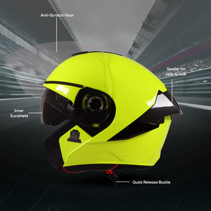 Steelbird SBA-10 7Wings ISI Certified Open Face Helmet for Men and Women with Inner Smoke Sun Shield (Glossy Fluo Neon)