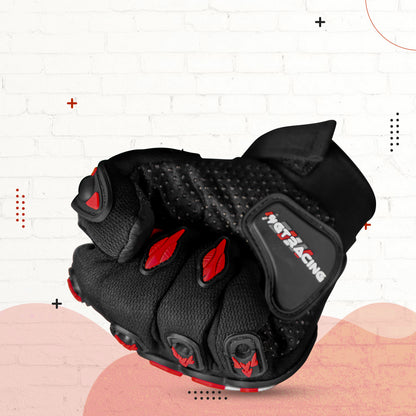 Refurbished Steelbird Experience 1.0 Reflective Full Finger Bike Riding Gloves with Touch Screen Sensitivity at Thumb and Index Finger, Protective Off-Road Motorbike Racing (Black Red)