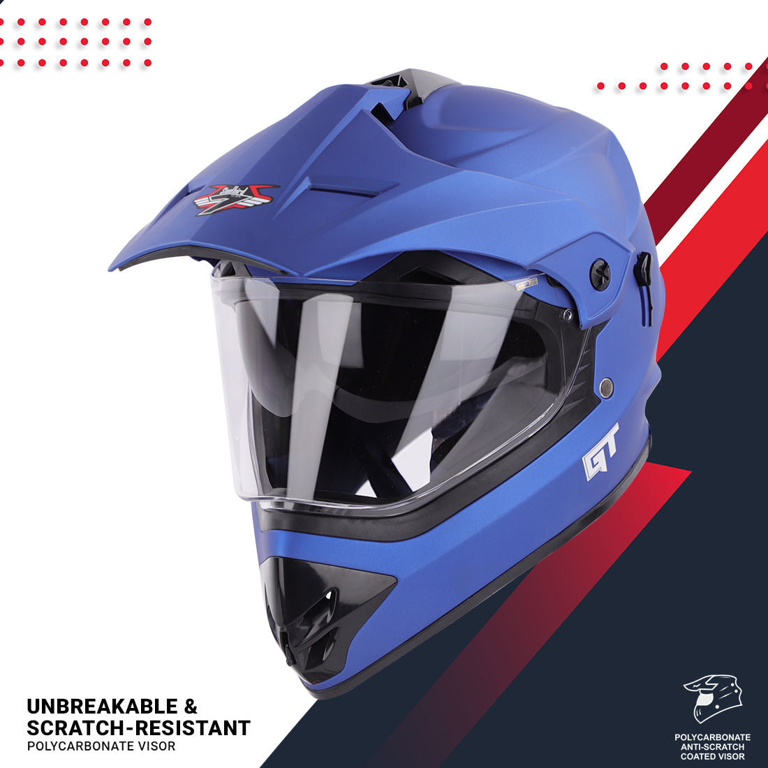 Steelbird GT Off Road ISI Certified Motocross Double Visor Full Face Helmet Outer Clear Visor and Inner Smoke Sun Shield (Matt Y. Blue)