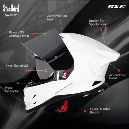 Steelbird SBH 61 Sxe Pinlock ISI and Dot Certified Full Face Motorbike Helmet (Glossy White with Smoke Visor)