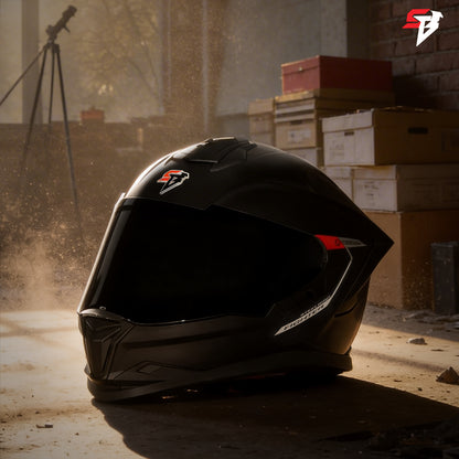 Steelbird Fighter ECE 22.06 SB-120 Gen-Z Helmet with Pinlock-30 | Inner Sun Shield | Extra Chrome and Smoke Visor | Glossy Black
