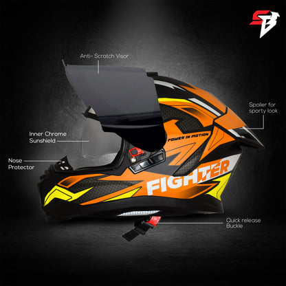 Steelbird SBH-57 Fighter F7 ISI and DOT Certified Full Face Graphic Helmet for Men and Women with Inner Silver Sun Shield (Glossy Black Orange)