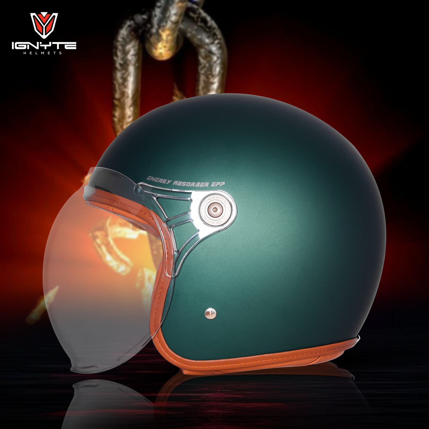 IGNYTE IGN-58 Solid ISI/DOT Certified Open Face Helmet for Men and Women (Glossy Deep Green)
