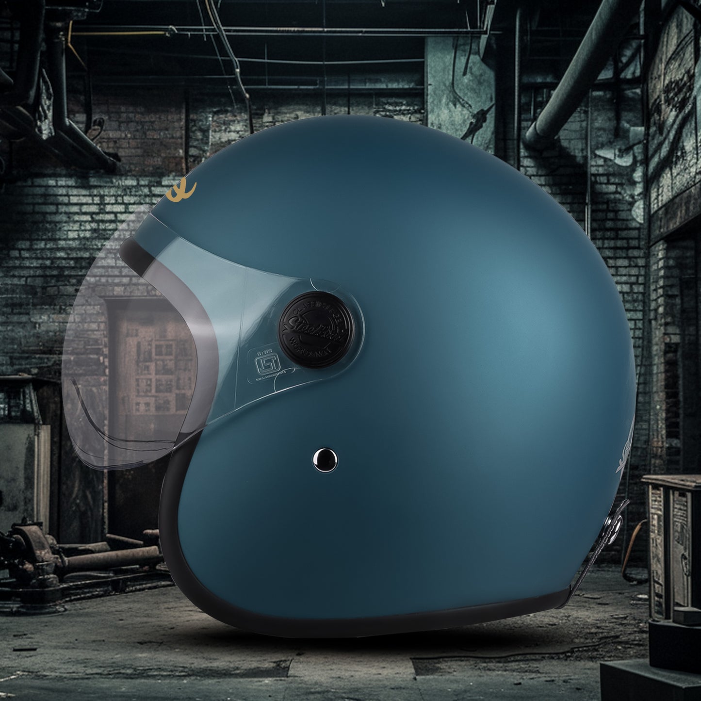 Steelbird SBH-54 Retro ISI Certified Open Face Helmet for Men and Women (Matt Squadron Blue)