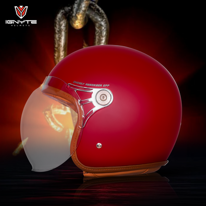 IGNYTE IGN-58 Solid ISI/DOT Certified Open Face Helmet for Men and Women (Glossy Dull Chestnut Red)
