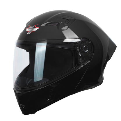 Steelbird SBA-20 7Wings ISI Certified Flip-Up Helmet with Black Spoiler for Men and Women (Glossy Black with Clear Visor)