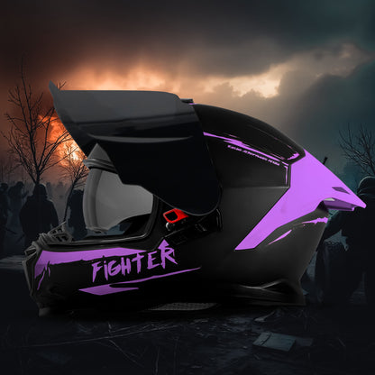 Steelbird SBH-57 Fighter F2 ISI and DOT Certified Full Face Helmet for Men and Women With Inner Silver Sun Shield (Glossy Black Purple).