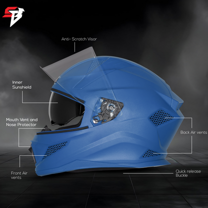 Steelbird SBH-25 Rudra ISI Certified Full Face Helmet for Men and Women with Inner Smoke Sun Shield (Glossy Y.Blue)
