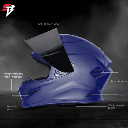 Steelbird SBH-25 Rudra ISI Certified Full Face Helmet for Men and Women (Glossy H.Blue with Smoke Visor)
