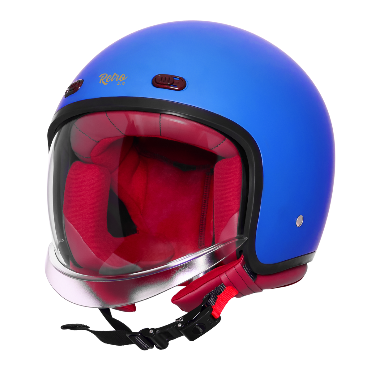 Steelbird SBH-67 Retro 5.0 ISI and DOT Certified Open Face Helmet for Men and Women (Glossy Yamaha Blue)