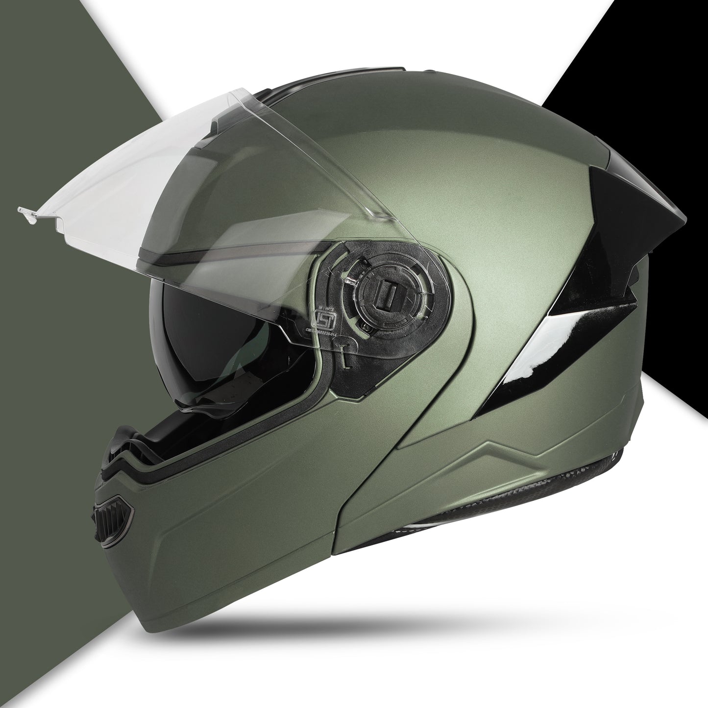 Steelbird SBA-8 7Wings ISI Certified Flip-Up Helmet for Men and Women with Inner Smoke Sun Shield (Matt Battle Green)