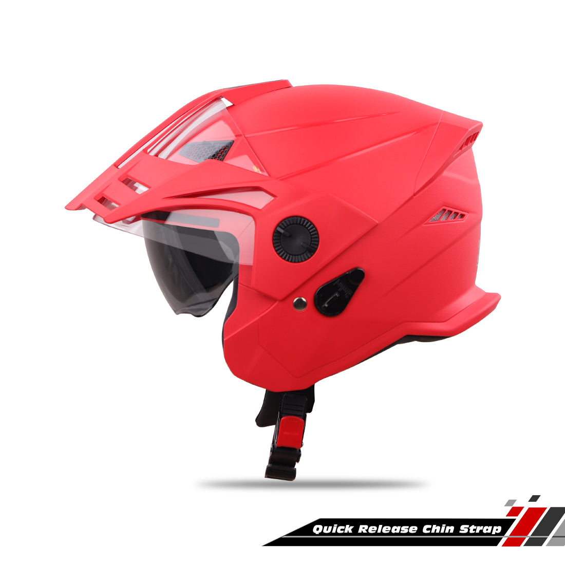 Steelbird SBH-23 GT Plus Open Face ISI Certified Helmet with Inner Sun Shield (Dashing Red)