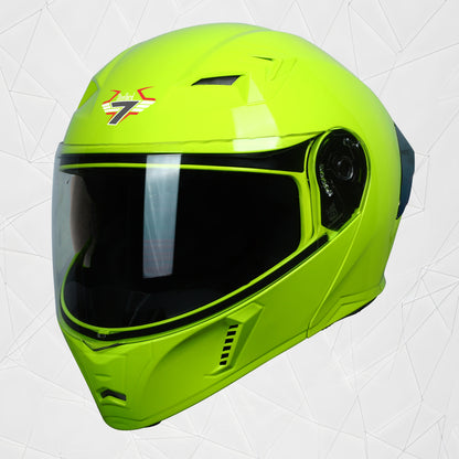 Steelbird SBA-20 7Wings ISI Certified Flip-Up Helmet with Black Spoiler for Men and Women with Inner Smoke Sun Shield (Glossy Fluo Neon)