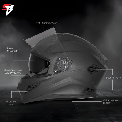 Steelbird SBH-25 Rudra ISI Certified Full Face Helmet for Men and Women with Inner Smoke Sun Shield (Glossy H.Grey)