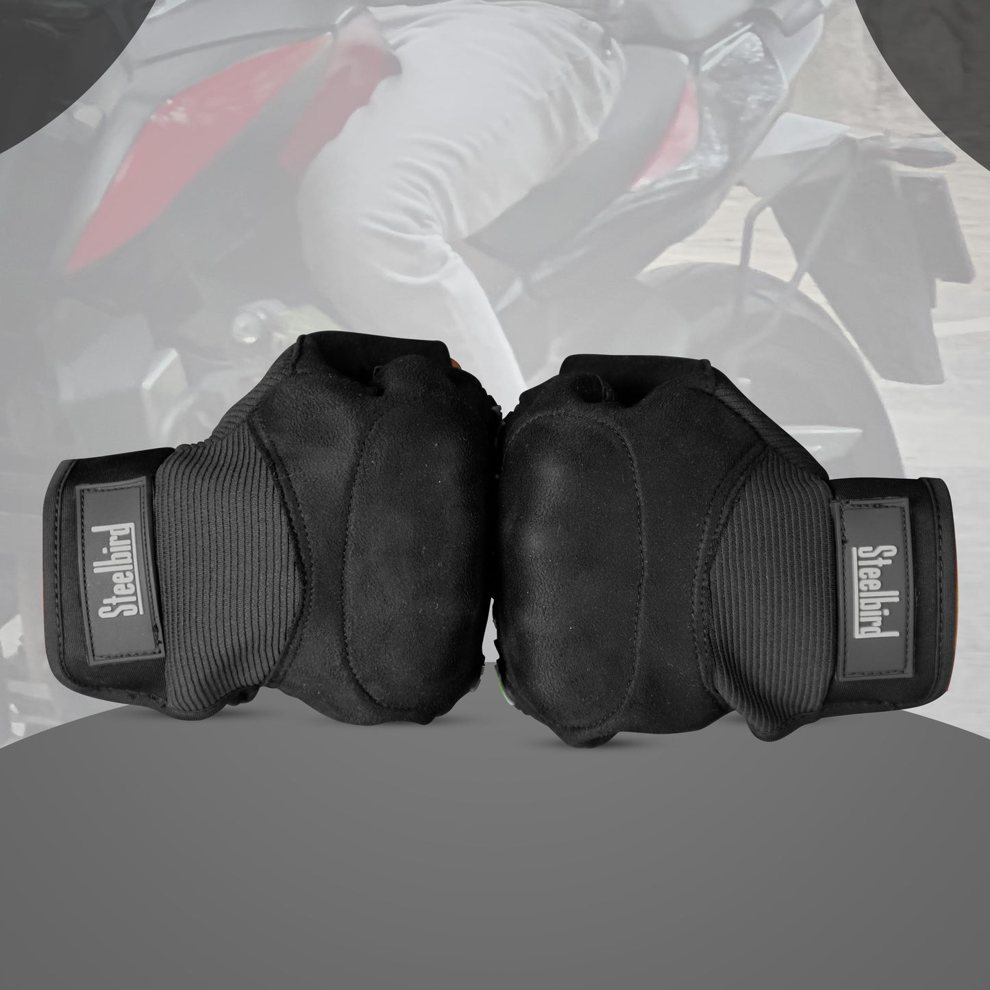 Steelbird Experience 1.0 Reflective Half Finger Bike Riding Gloves, Protective Off-Road Motorbike Racing (Black)
