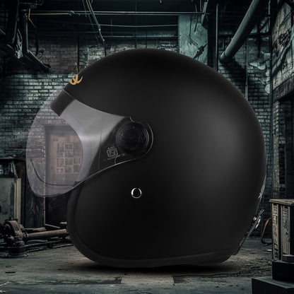 Steelbird SBH-54 Retro ISI Certified Open Face Helmet for Men and Women (Matt Black)
