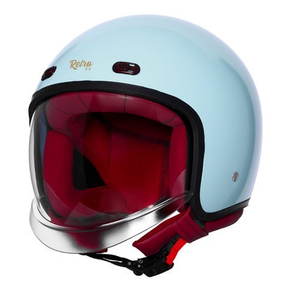 Steelbird SBH-67 Retro 5.0 ISI and DOT Certified Open Face Helmet for Men and Women (Glossy Sea Blue)