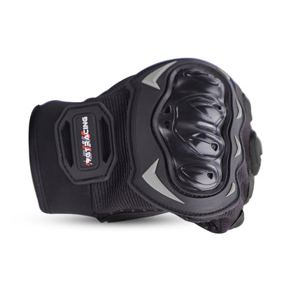 Refurbished Steelbird GT-17 Full Finger Bike Riding Gloves with Touch Screen Sensitivity at Thumb and Index Finger, Protective Off-Road Motorbike Racing (Black)