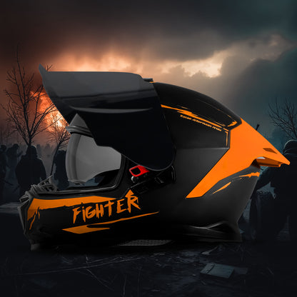 Steelbird SBH-57 Fighter F2 ISI and DOT Certified Full Face Helmet for Men and Women With Inner Silver Sun Shield (Glossy Black Orange)