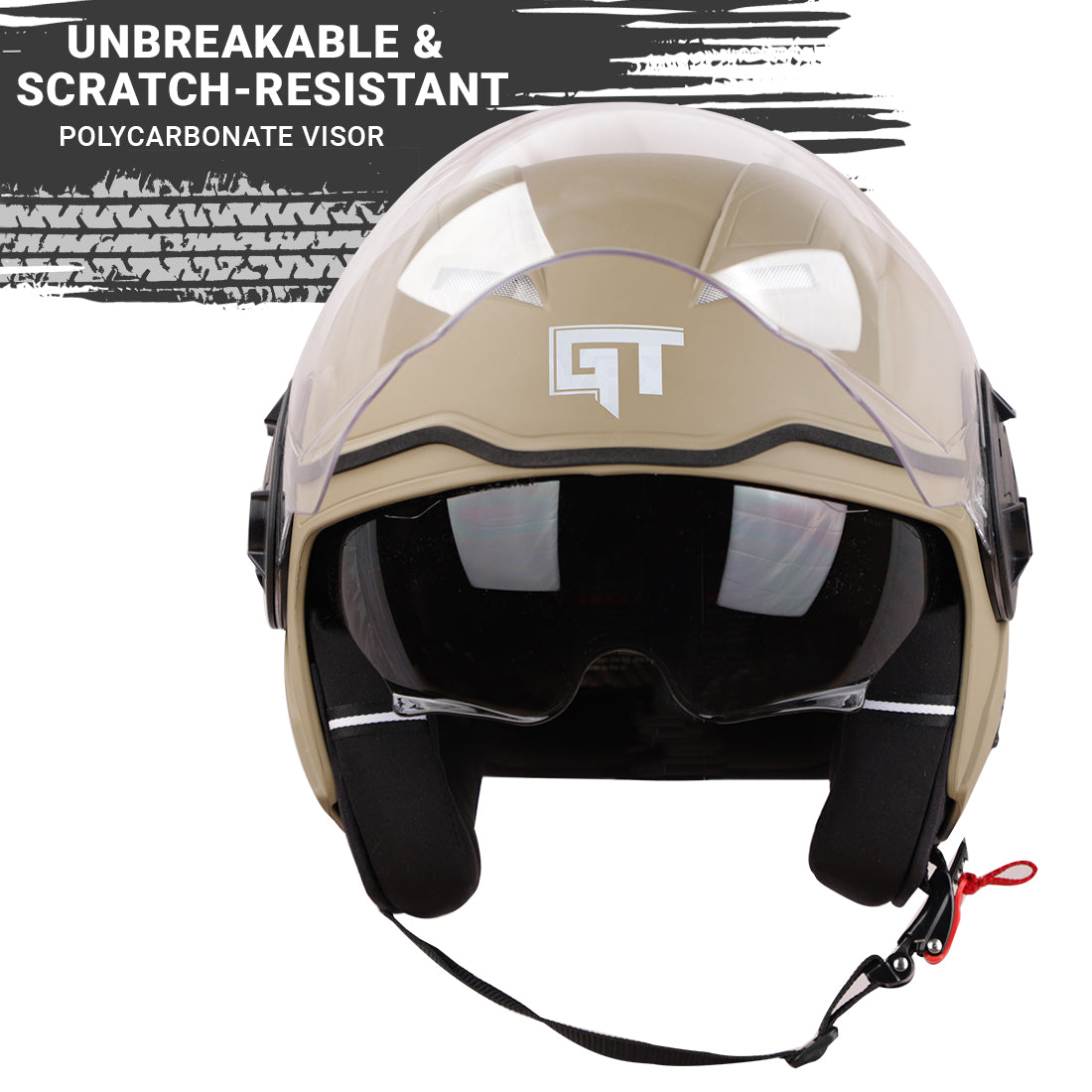 Steelbird GT Dashing ISI Certified Open Face Helmet for Men and Women with Inner Sun Shield ( Dual Visor Mechanism ) (Dashing Desert Storm)