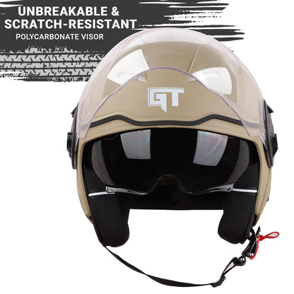 Steelbird GT Dashing ISI Certified Open Face Helmet for Men and Women with Inner Sun Shield ( Dual Visor Mechanism ) (Dashing Desert Storm)