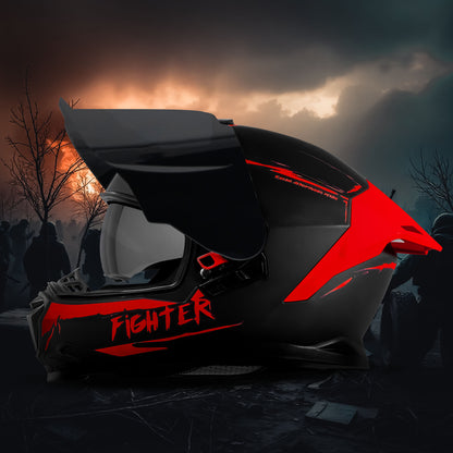 Steelbird SBH-57 Fighter F2 ISI and DOT Certified Full Face Helmet for Men and Women With Inner Silver Sun Shield (Glossy Black Red)