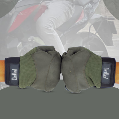 Steelbird Experience 1.0 Reflective Half Finger Bike Riding Gloves, Protective Off-Road Motorbike Racing (Green)