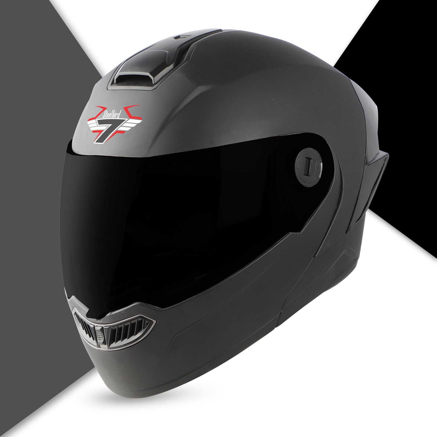 Steelbird SBA-8 7Wings ISI Certified Flip-Up Helmet for Men and Women (Matt Axis Grey with Smoke Visor)
