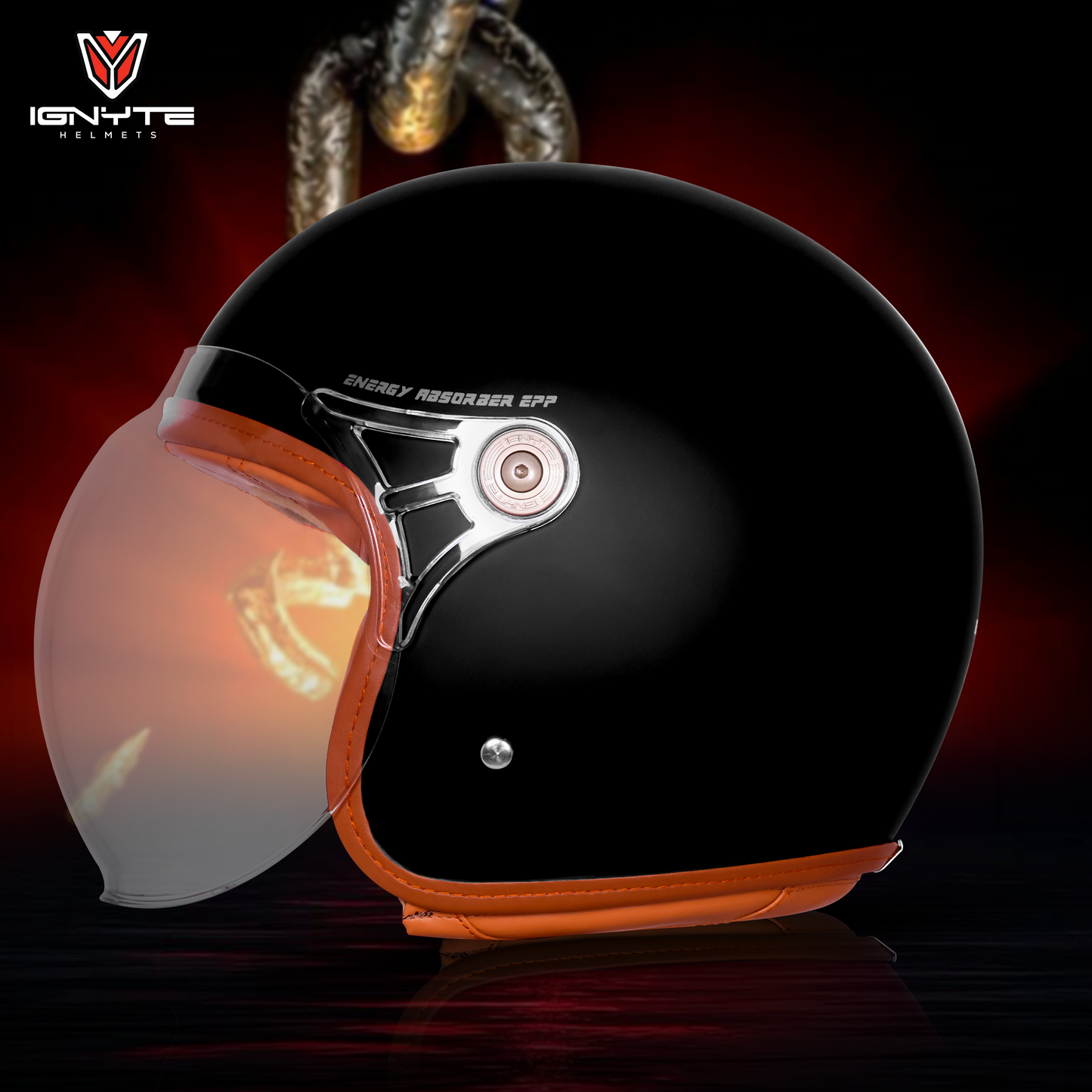 IGNYTE IGN-58 Solid ISI/DOT Certified Open Face Helmet for Men and Women (Glossy Black)