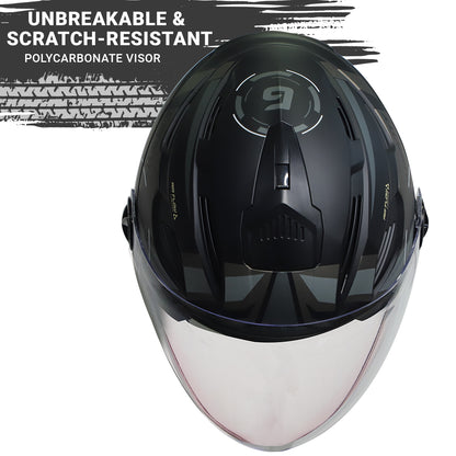 Steelbird SBA-6 7Wings Gravity ISI Certified Open Face Graphic Helmet for Men and Women (Matt Black Grey with Clear Visor)