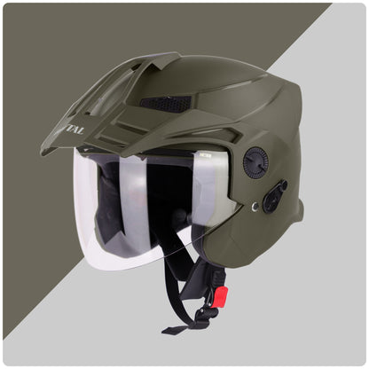 Steelbird SBH-23 Brutal ISI Certified Open Face Helmet for Men and Women (Dashing Battle Green with Clear Visor)