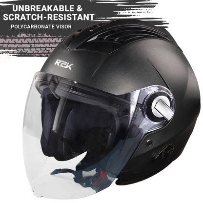 Steelbird SBA-3 R2K Classic ISI Certified Open Face Helmet for Men and Women (Black with Clear Visor)