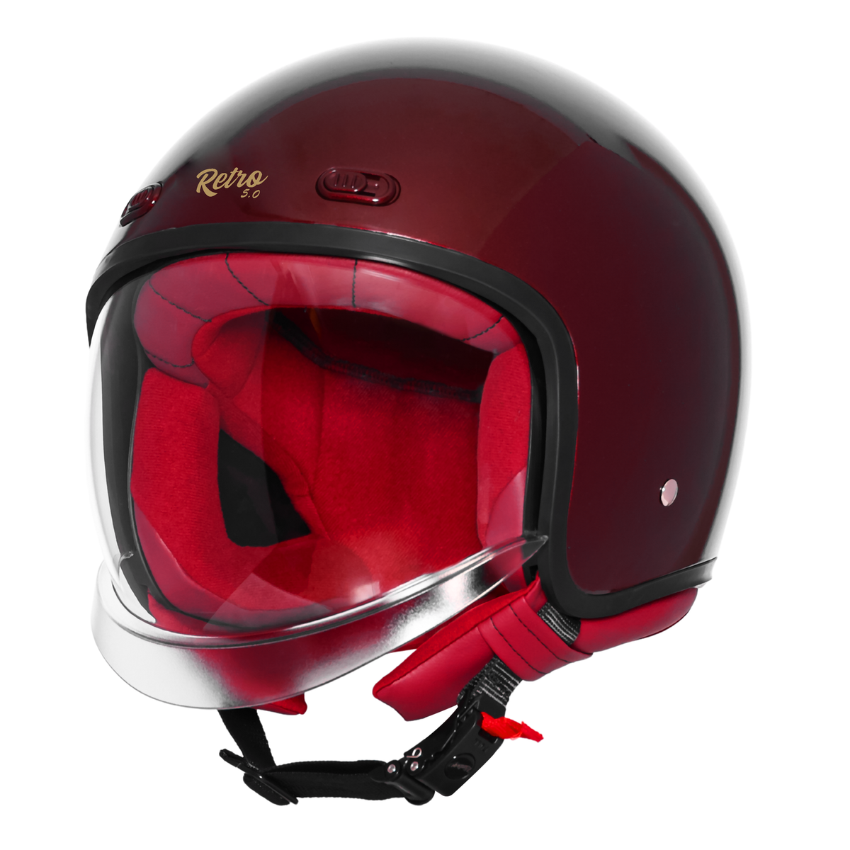 Steelbird SBH-67 Retro 5.0 ISI and DOT Certified Open Face Helmet for Men and Women (Glossy Rivera Red)