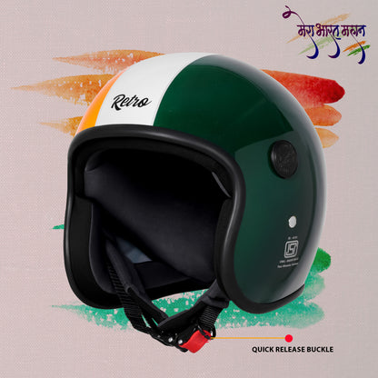 Steelbird SBH-55 Retro Lego Tricolor ISI Certified Open Face Helmet for Men and Women (Glossy Tricolor)