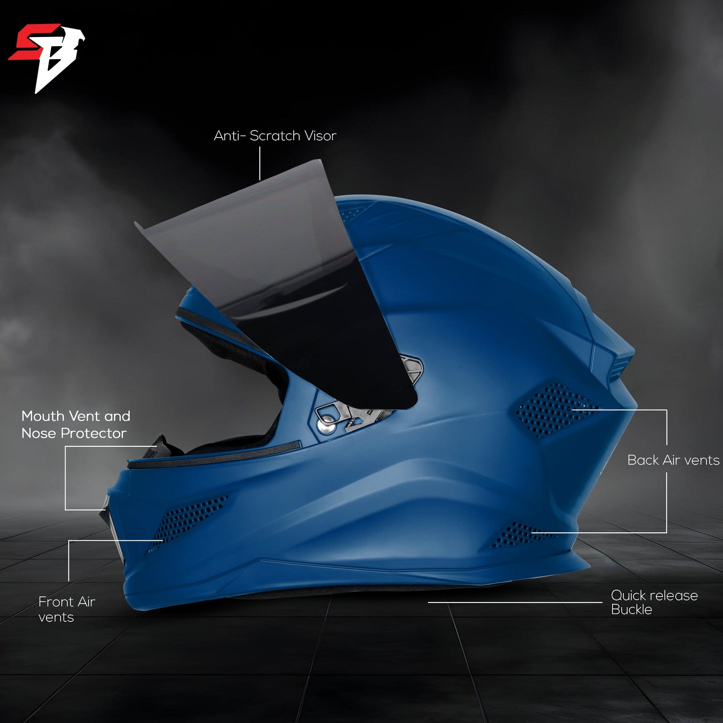 Steelbird SBH-25 Rudra ISI Certified Full Face Helmet for Men and Women (Dashing Blue With Smoke Visor)