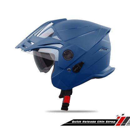 Steelbird SBH-23 GT Plus Open Face ISI Certified Helmet for Men and Women with Inner Sun Shield (Dashing Blue)