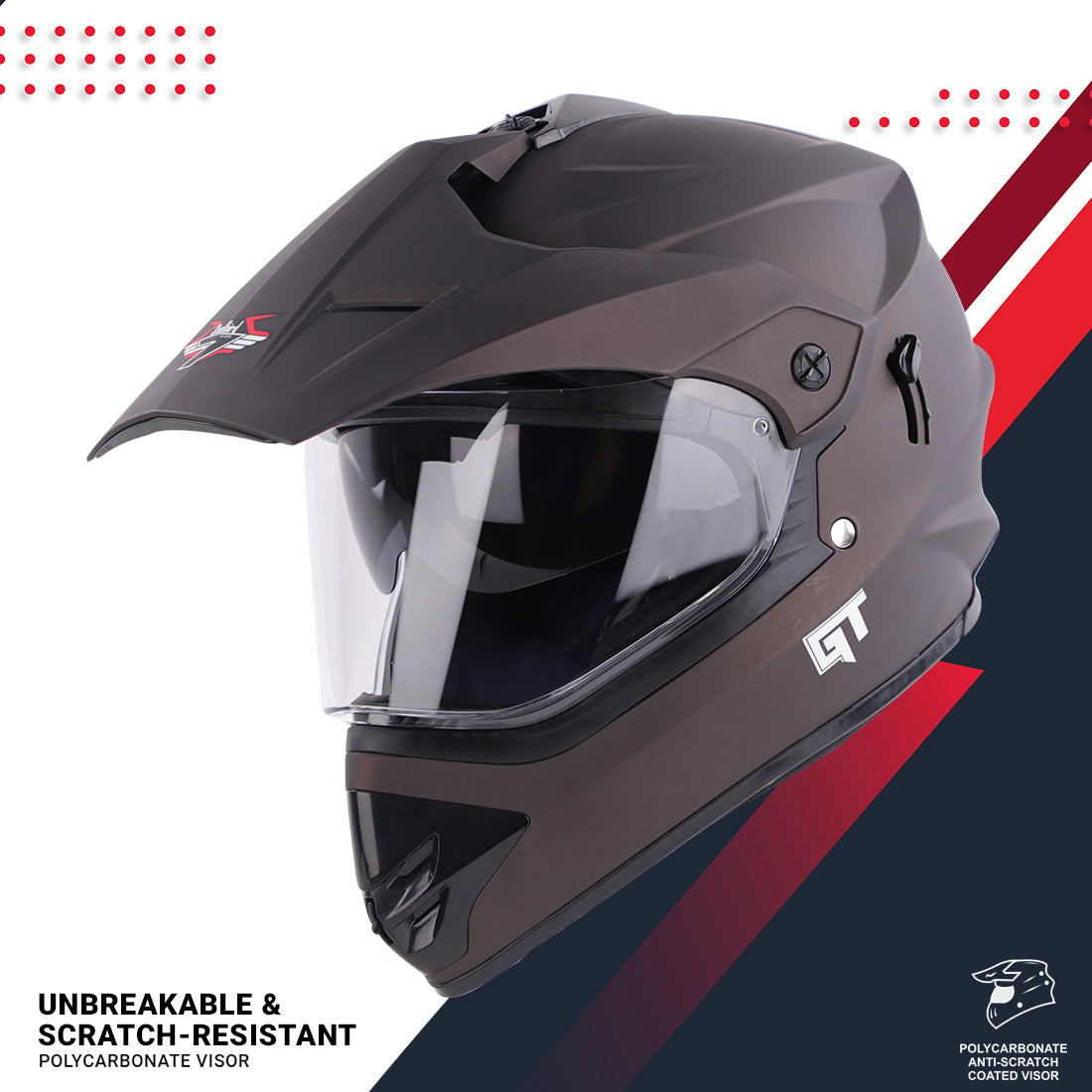 Steelbird GT Off Road ISI Certified Motocross Double Visor Full Face Helmet Outer Clear Visor and Inner Smoke Sun Shield (Matt Royal Brown)
