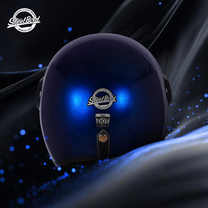 Steelbird SBH 65 Retro 3.0 DOT and ISI Certified Open Face Helmet for Men and Women (Glossy Armada Blue)
