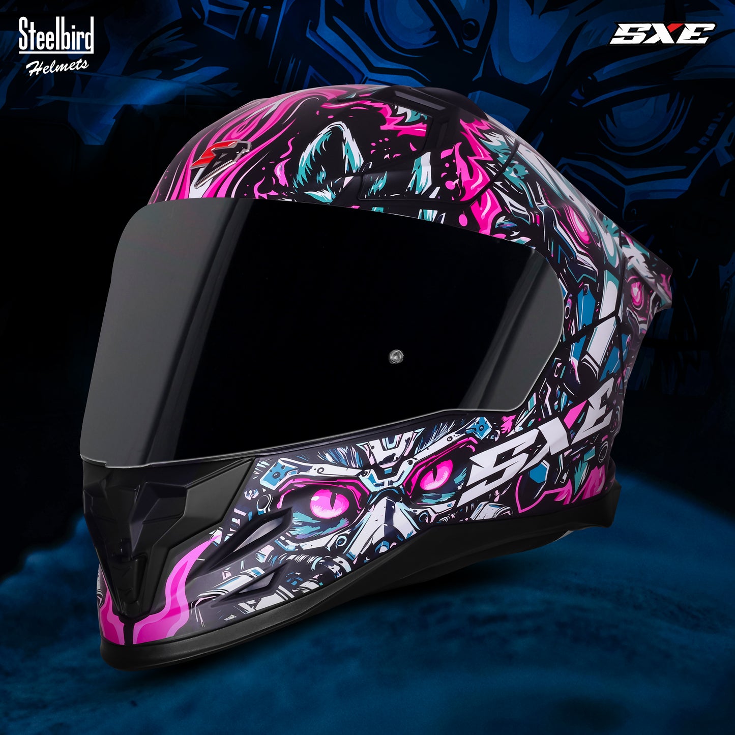 Steelbird SBH-61 SXE X1 ISI and Dot Certified Full Face Helmet for Men with Inner Silver Sunshield (Glossy Black Purple)