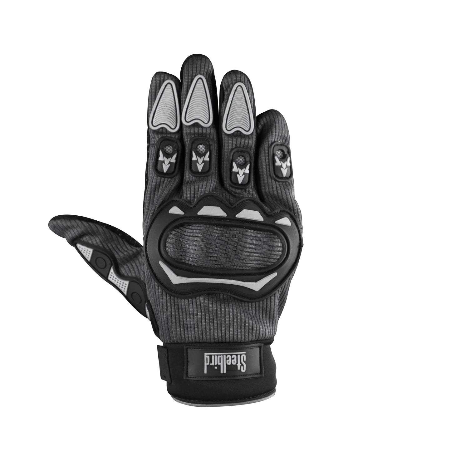 Refurbished Steelbird Full Finger Bike Riding Gloves with Touch Screen Sensitivity at Thumb and Index Finger, Protective Off-Road Motorbike Racing (Grey Grey)