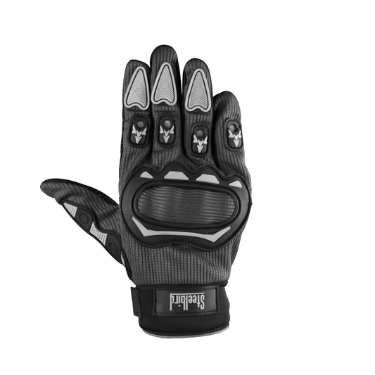 Refurbished Steelbird Full Finger Bike Riding Gloves with Touch Screen Sensitivity at Thumb and Index Finger, Protective Off-Road Motorbike Racing (Grey Grey)