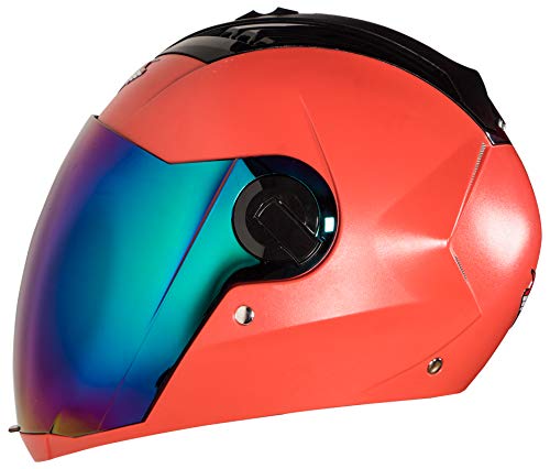 Steelbird SBA-2 7Wings ISI Certified  Full Face Helmet for Men and Women Fitted with Clear Visor (Dashing Red with Chrome Blue Visor)