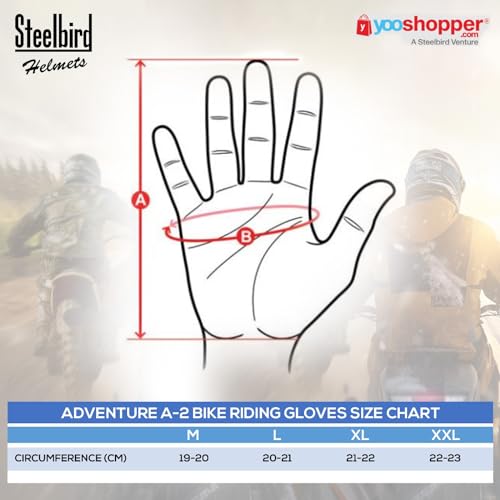 Steelbird Adventure A-2 Full Finger Bike Riding Gloves with Touch Screen Sensitivity at Thumb and Index Finger, Protective Off-Road Motorbike Racing (Black)