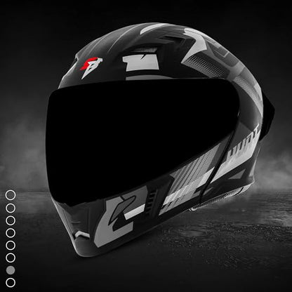 Steelbird SBA-20 Hunt ISI Certified Flip-Up Graphic Helmet for Men and Women with Inner Smoke Sun Shield (Matt Black Grey with Black Spoiler and Smoke Visor)