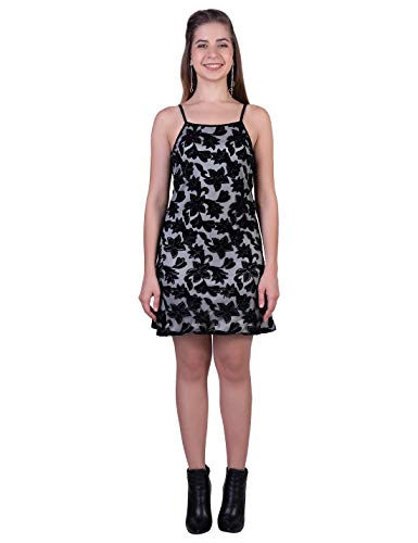 ORZEL Embellished Black Flocked Lace Dress Latest Stylish Women Western Dresses Above Knee Length