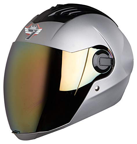 Steelbird SBA-2 7Wings ISI Certified  Full Face Helmet for Men and Women Fitted with Clear Visor (Matt Silver with Chrome Gold Visor)
