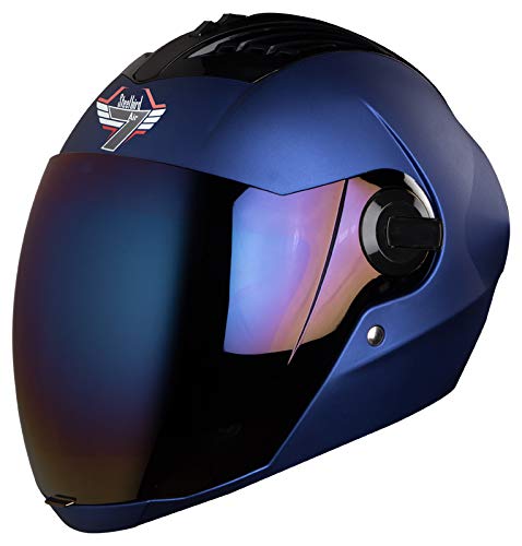 Steelbird SBA-2 7Wings ISI Certified  Full Face Helmet for Men and Women Fitted with Clear Visor (Matt Y.Blue with Chrome Blue Visor)