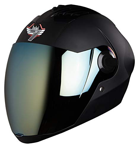 Steelbird SBA-2 7Wings ISI Certified  Full Face Helmet for Men and Women Fitted with Clear Visor (Matt Black with Chrome Gold Visor)