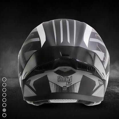 Steelbird SBA-20 Hunt ISI Certified Flip-Up Graphic Helmet for Men and Women with Inner Smoke Sun Shield (Matt Black Grey with Black Spoiler and Smoke Visor)